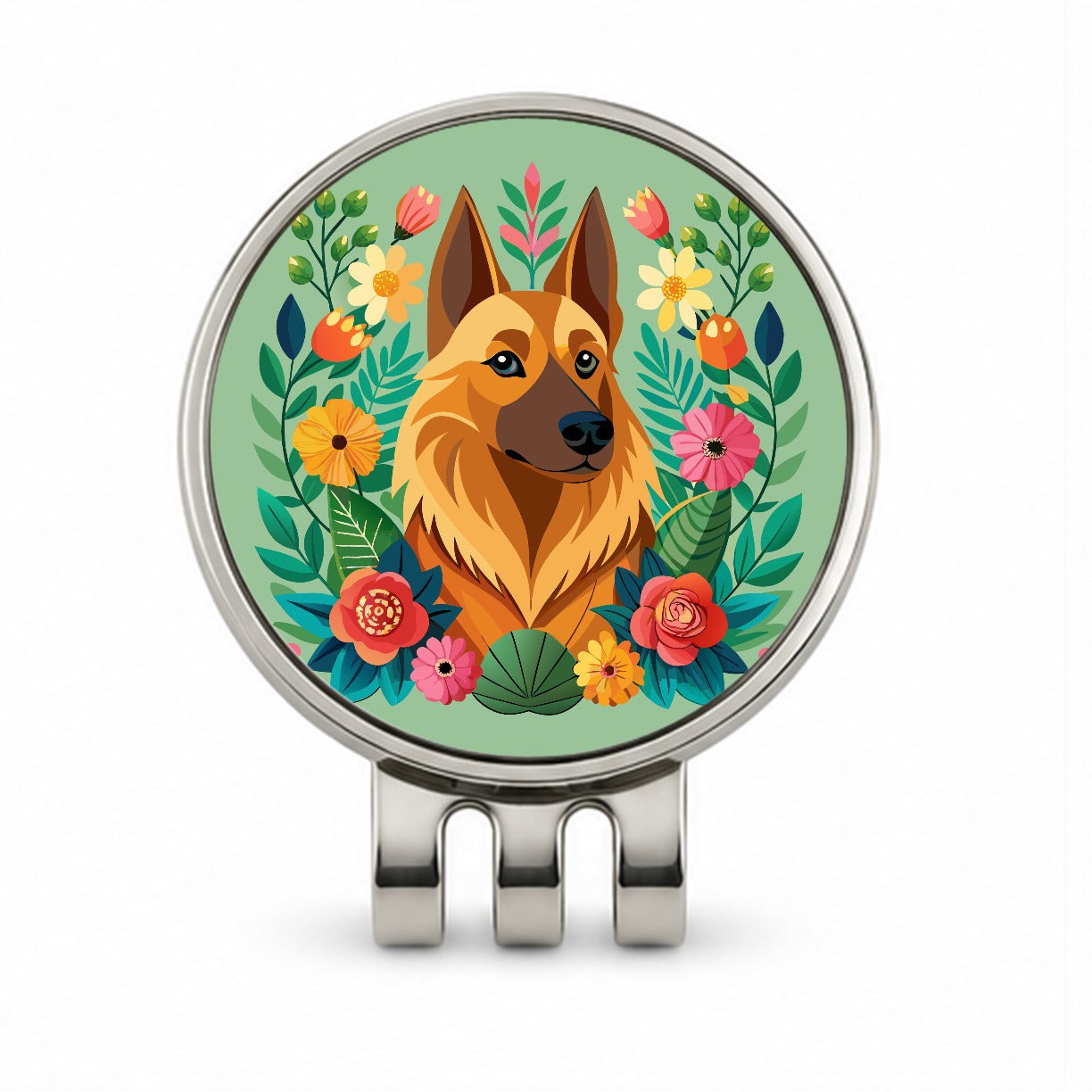 Belgian Shepherd Dog Floral Flowers Golf Hat Clip with Ball Marker