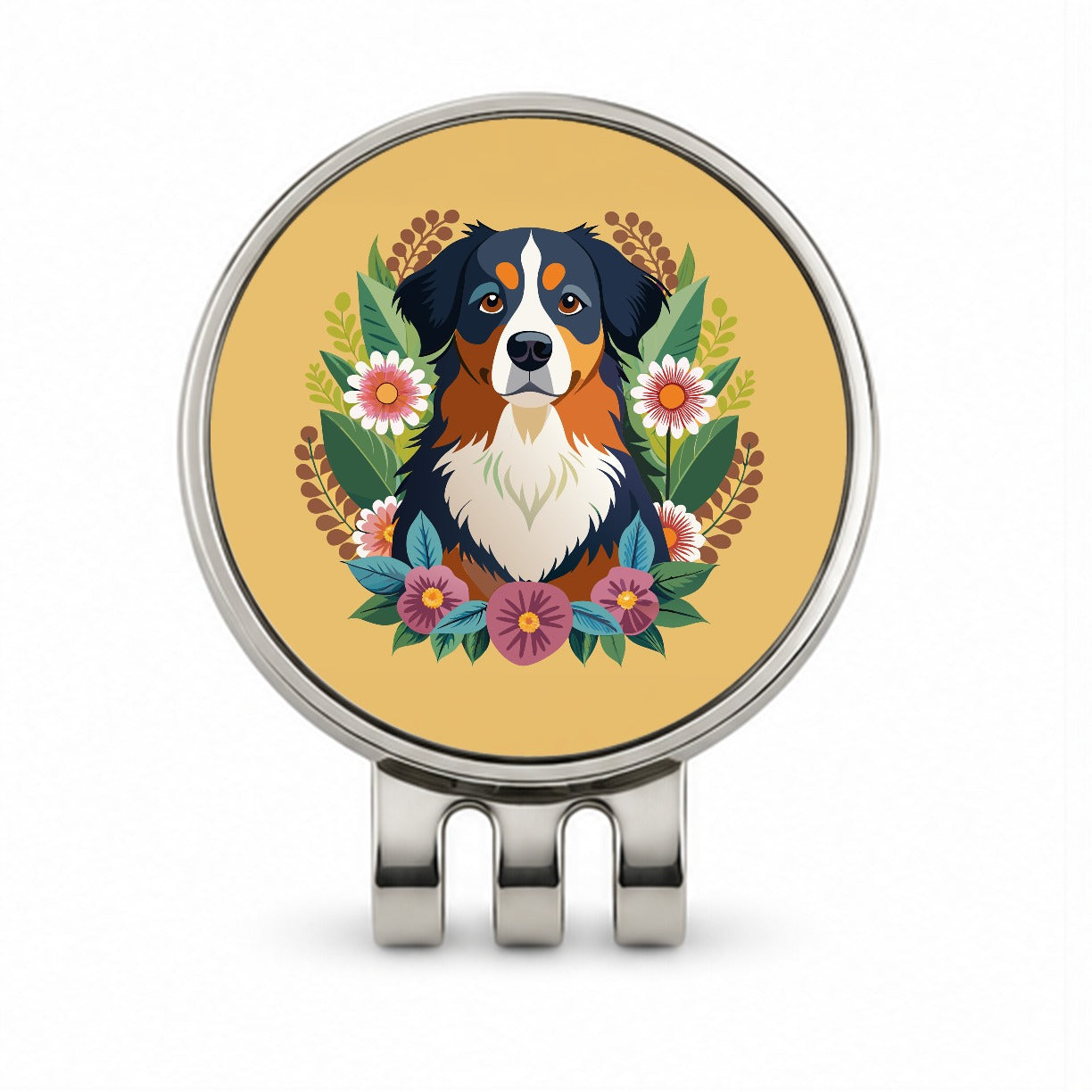 Bernese Mountain Dog Floral Flowers Golf Hat Clip with Ball Marker