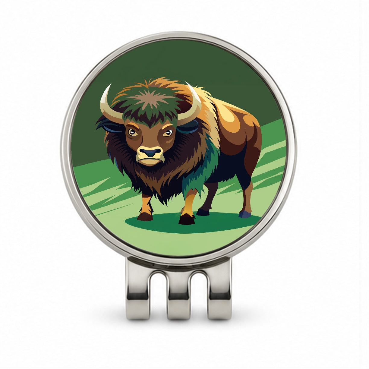 Bison Staring Golf Hat Clip with Ball Marker