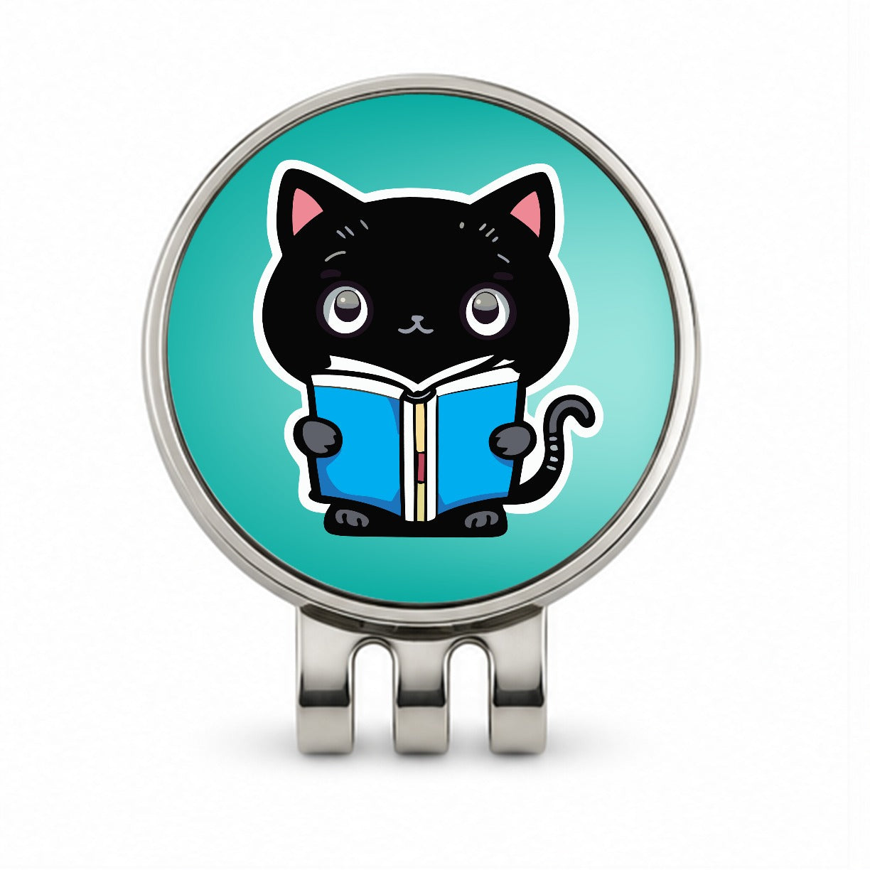 Black Cat Reading Book Golf Hat Clip with Ball Marker