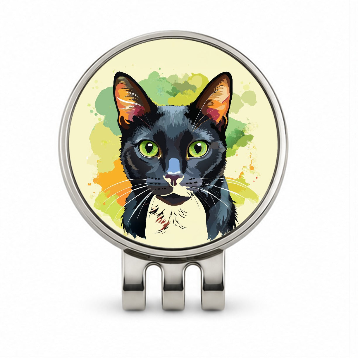 Black Cat Watercolor Golf Hat Clip with Ball Marker