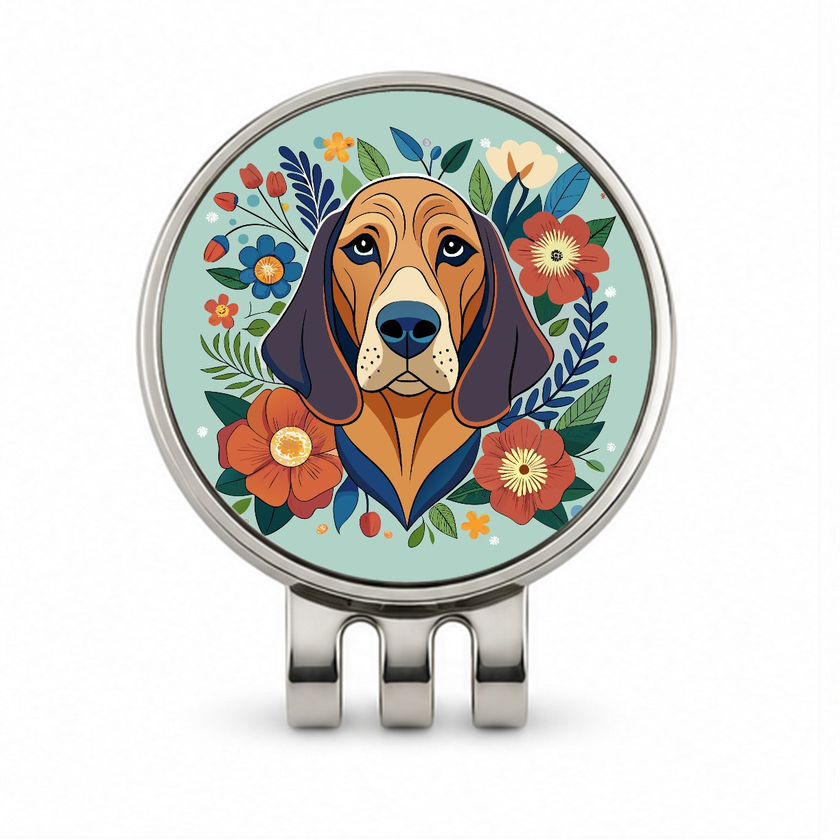 Bloodhound Dog Floral Flowers Golf Hat Clip with Ball Marker