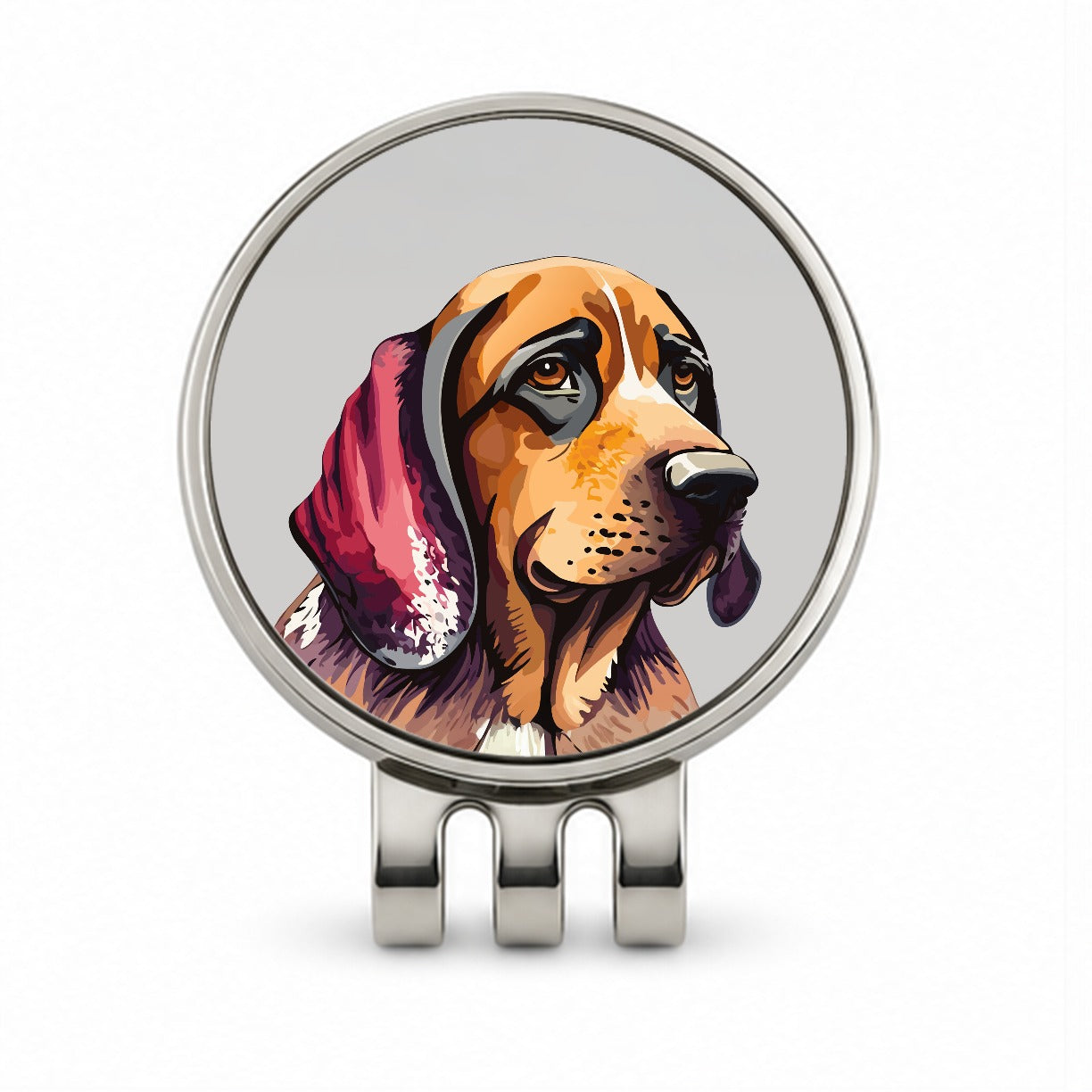 Bloodhound Dog Watercolor Golf Hat Clip with Ball Marker