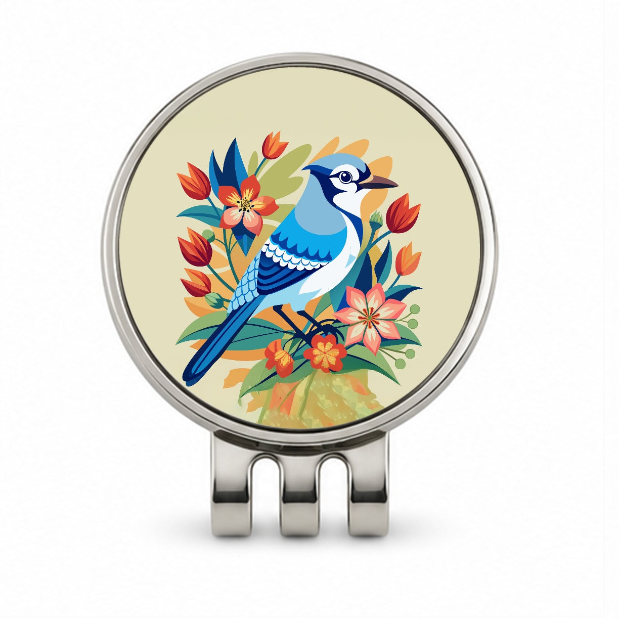 Blue Jay Floral Flowers Golf Hat Clip with Ball Marker