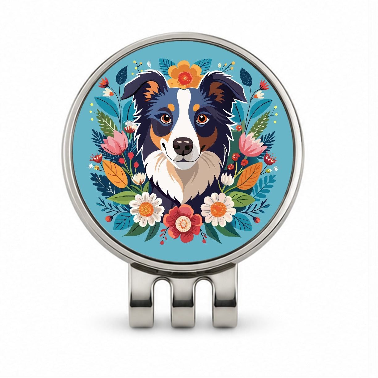 Border Collie Dog Floral Flowers Golf Hat Clip with Ball Marker
