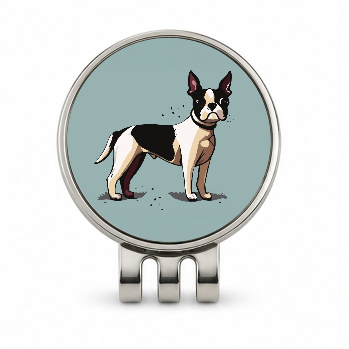 Boston Terrier Dog Standing Golf Hat Clip with Ball Marker