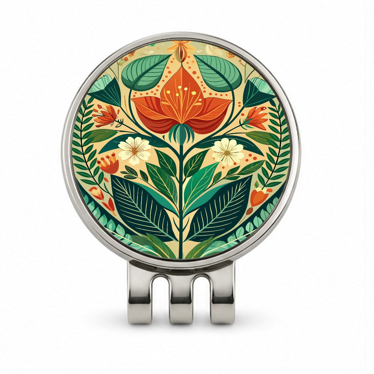 Botanical Floral Art Nouveau Design Golf Hat Clip with Ball Marker
