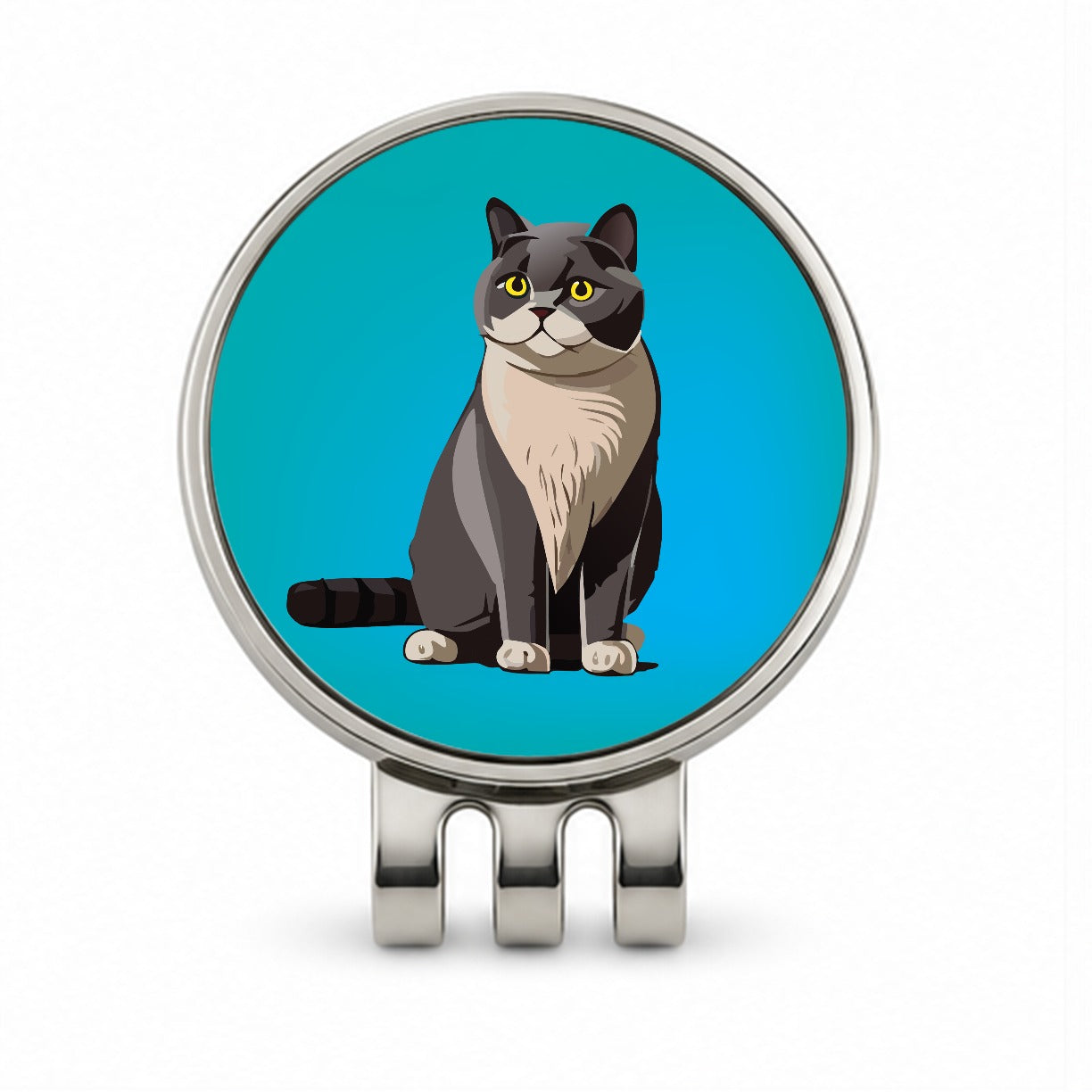 British Shorthair Cat Sitting Golf Hat Clip with Ball Marker