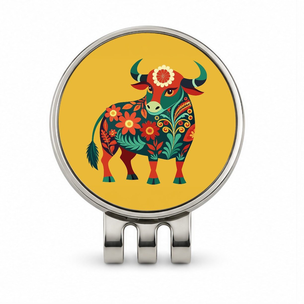 Bull Cow Floral Flowers Golf Hat Clip with Ball Marker
