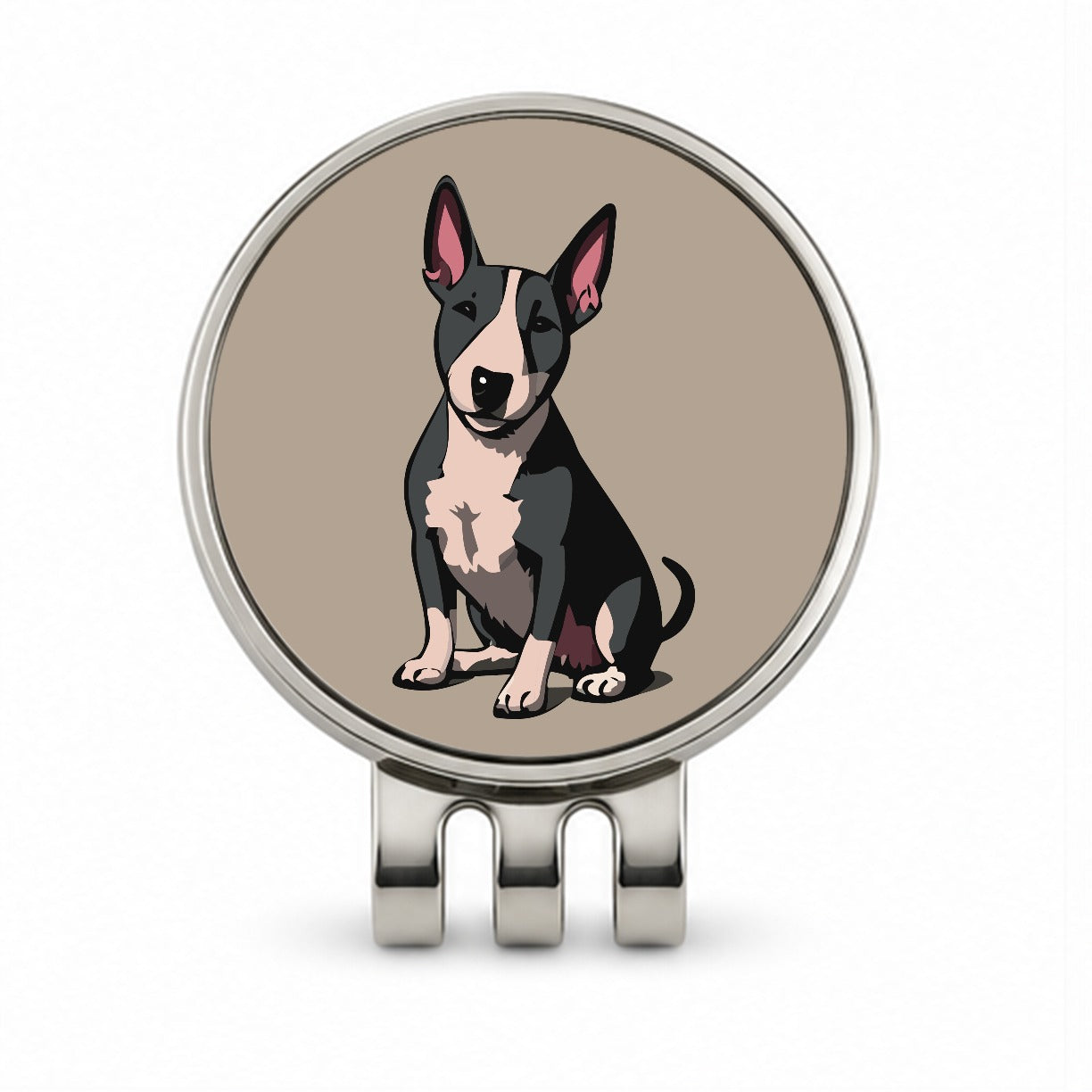 Bull Terrier Dog Sitting Golf Hat Clip with Ball Marker