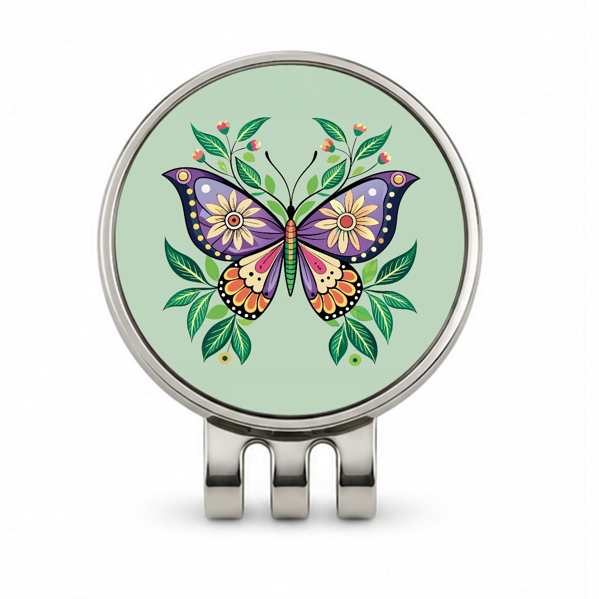 Butterfly Floral Flowers Golf Hat Clip with Ball Marker