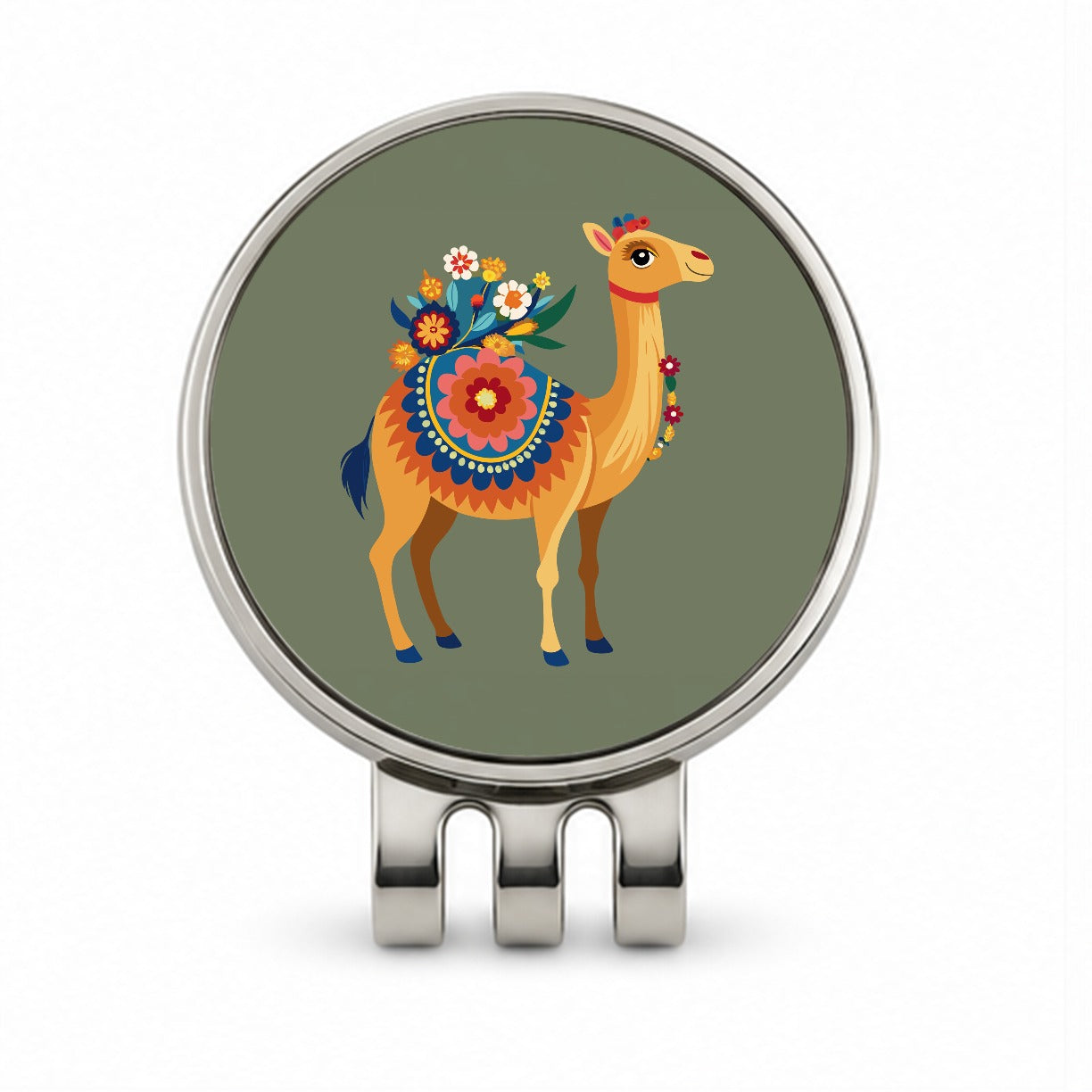 Camel Floral Flowers Golf Hat Clip with Ball Marker