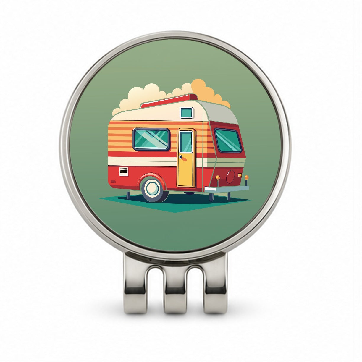 Camper RV Trailer Retro Golf Hat Clip with Ball Marker