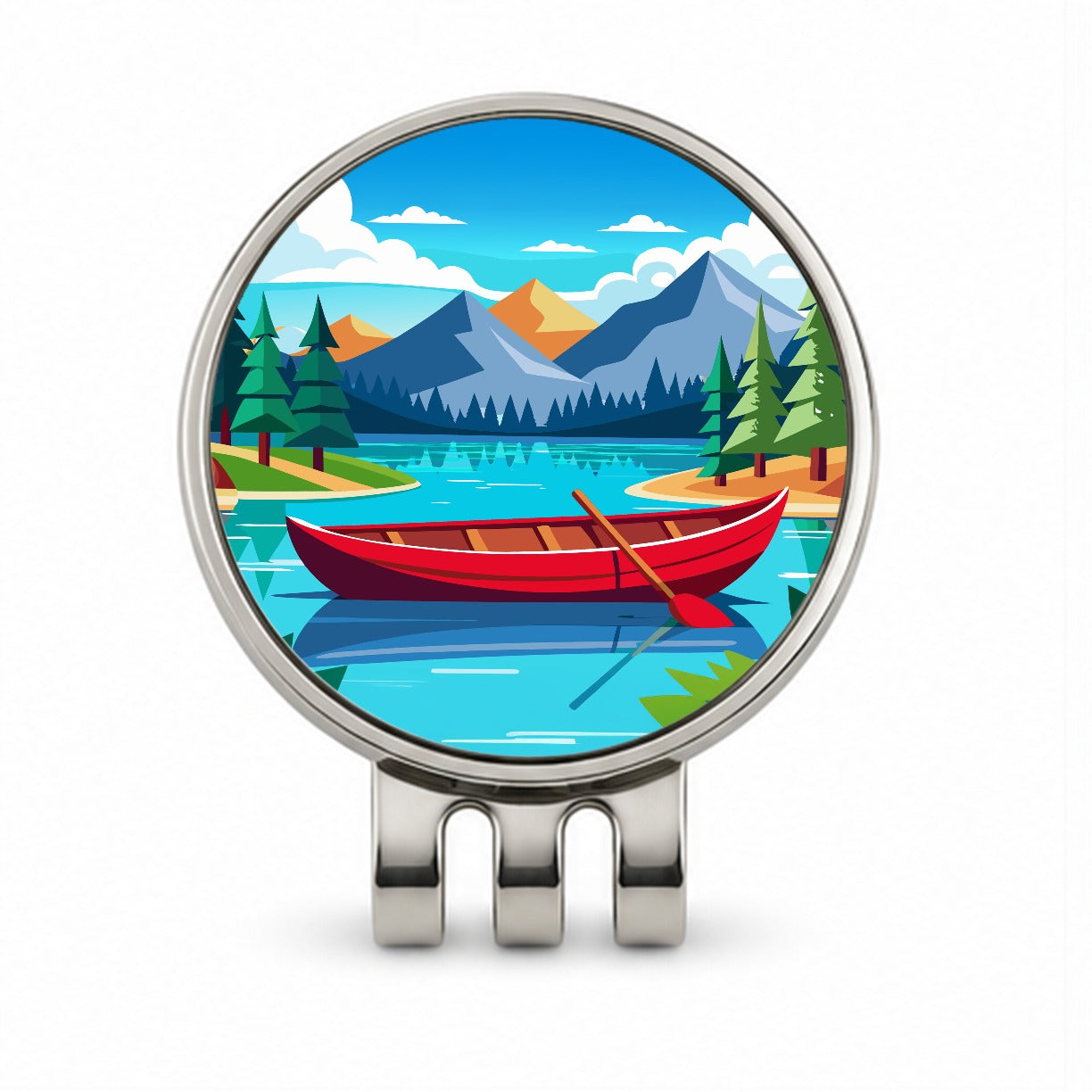 Canoe on Lake Red Golf Hat Clip with Ball Marker