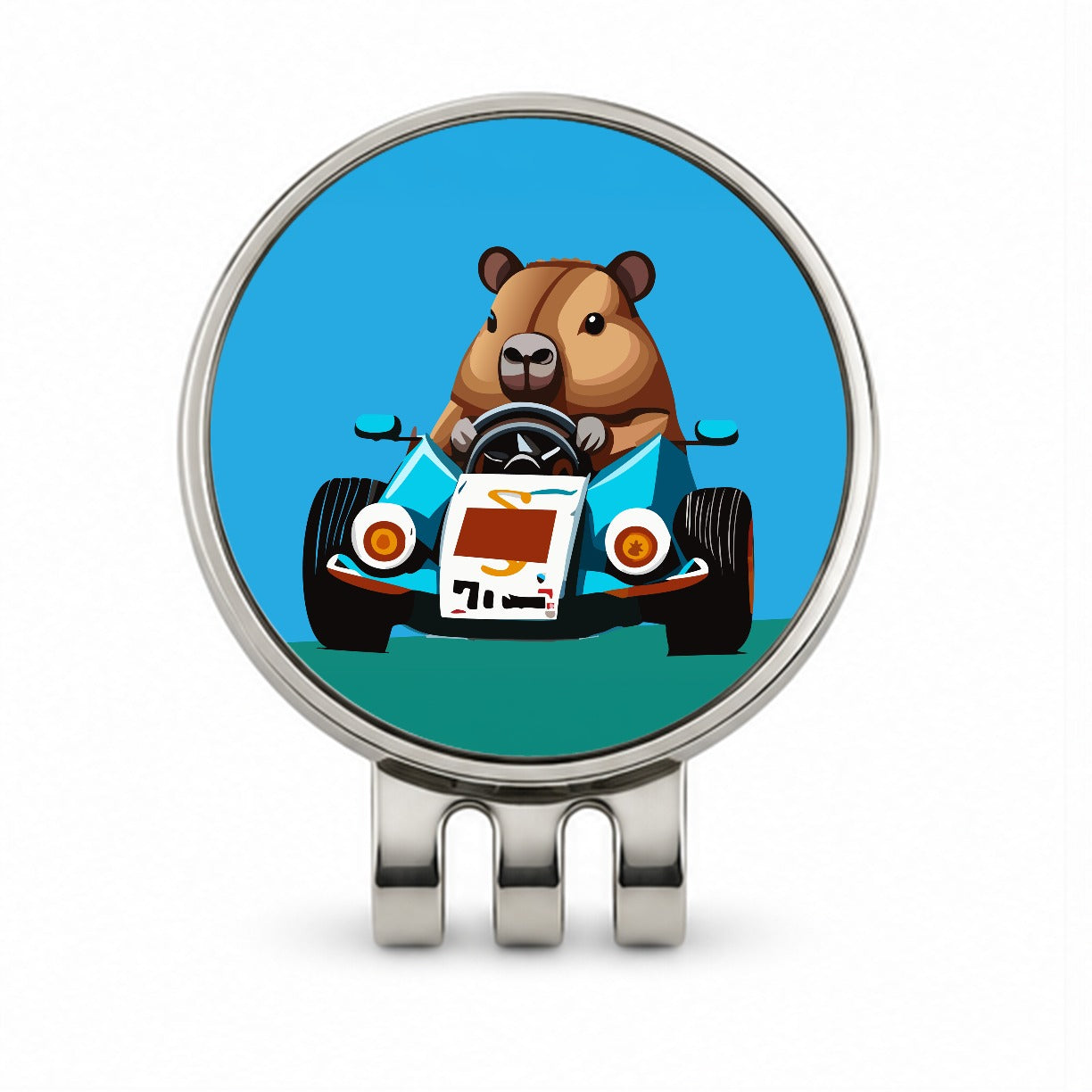 Capybara Driving Race Car Funny Golf Hat Clip with Ball Marker