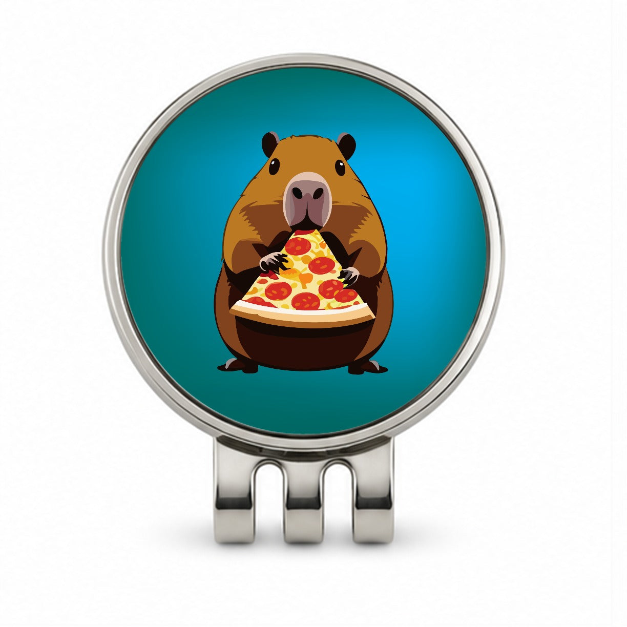 Capybara Eating Pizza Funny Golf Hat Clip with Ball Marker