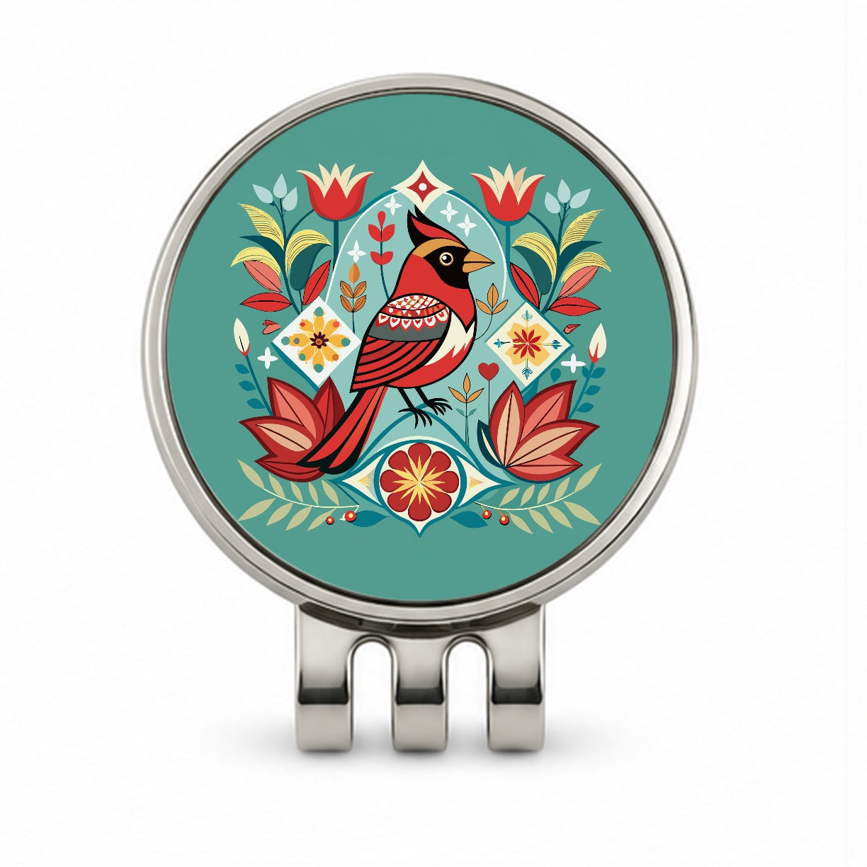 Cardinal Bird Floral Flowers Golf Hat Clip with Ball Marker