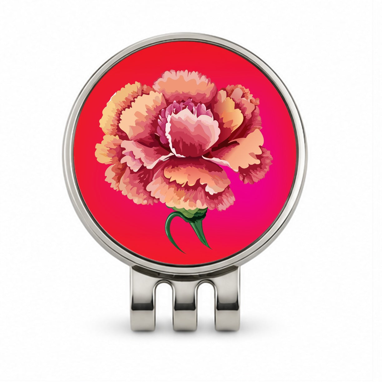 Carnation Flower Watercolor Golf Hat Clip with Ball Marker