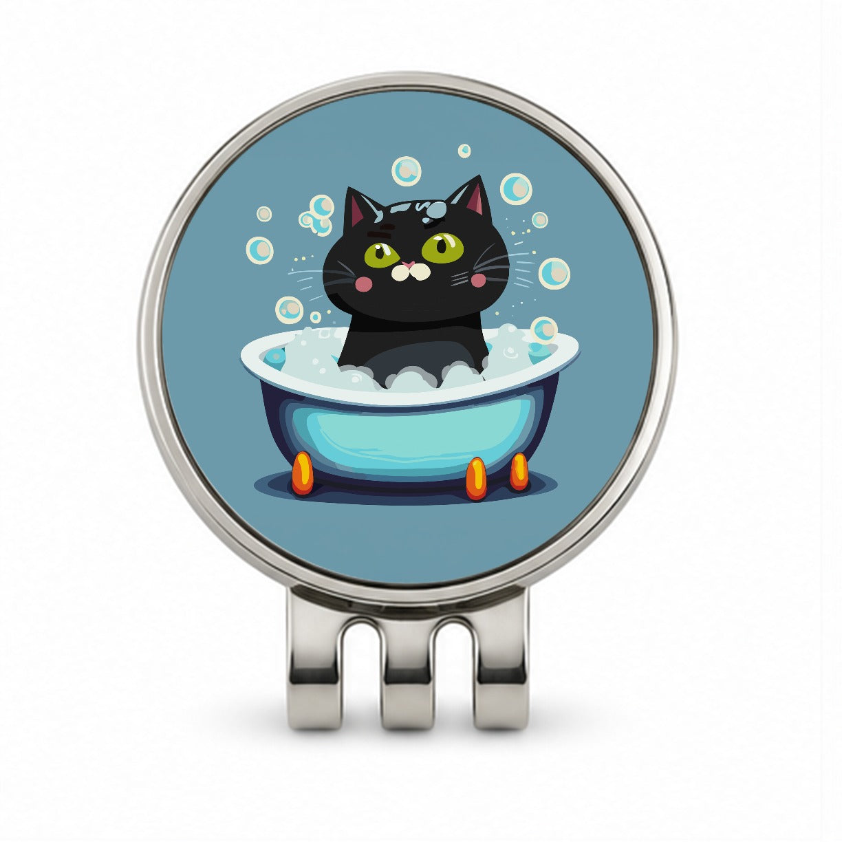 Cat Black Taking Bubble Bath Golf Hat Clip with Ball Marker