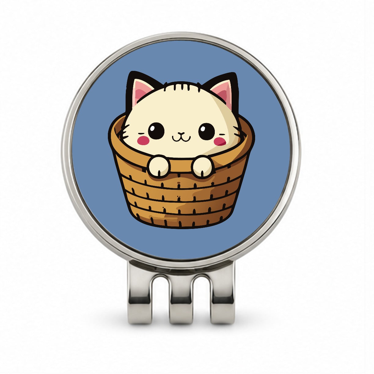 Cat Cute Chibi in Basket Golf Hat Clip with Ball Marker