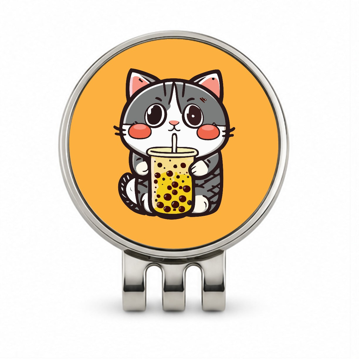 Cat Drinking Boba Bubble Tea Golf Hat Clip with Ball Marker