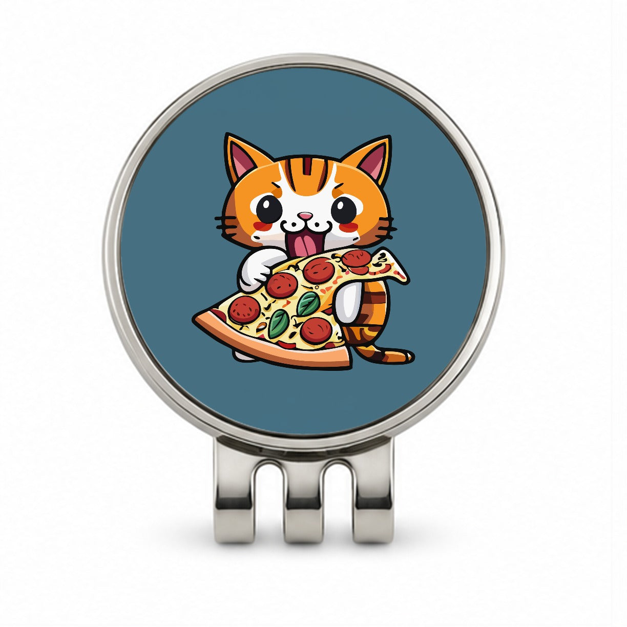 Cat Eating Pizza Funny Golf Hat Clip with Ball Marker