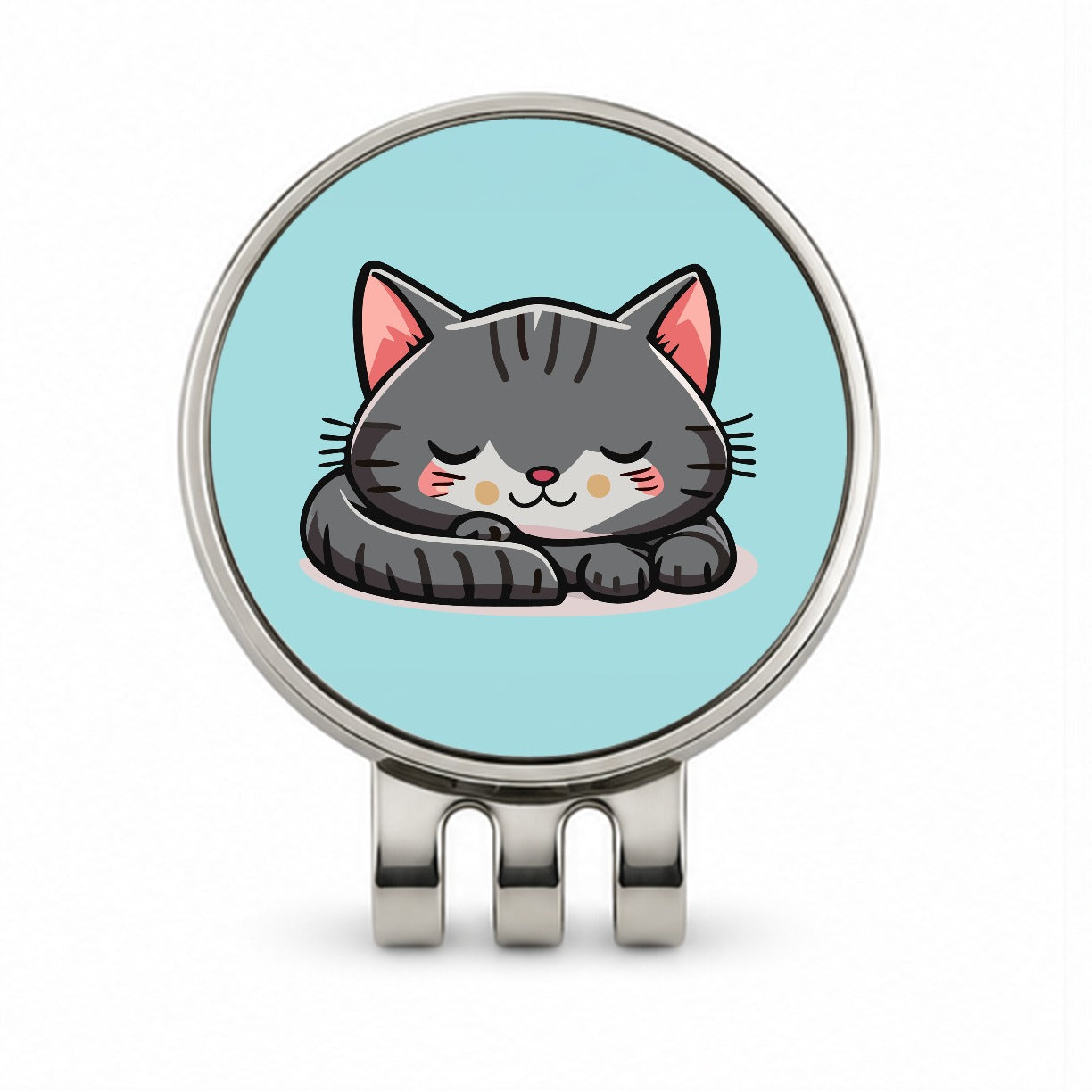 Cat Gray Sleeping Golf Hat Clip with Ball Marker