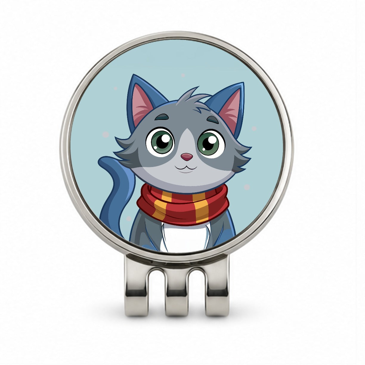 Cat Gray Wearing Winter Scarf Golf Hat Clip with Ball Marker