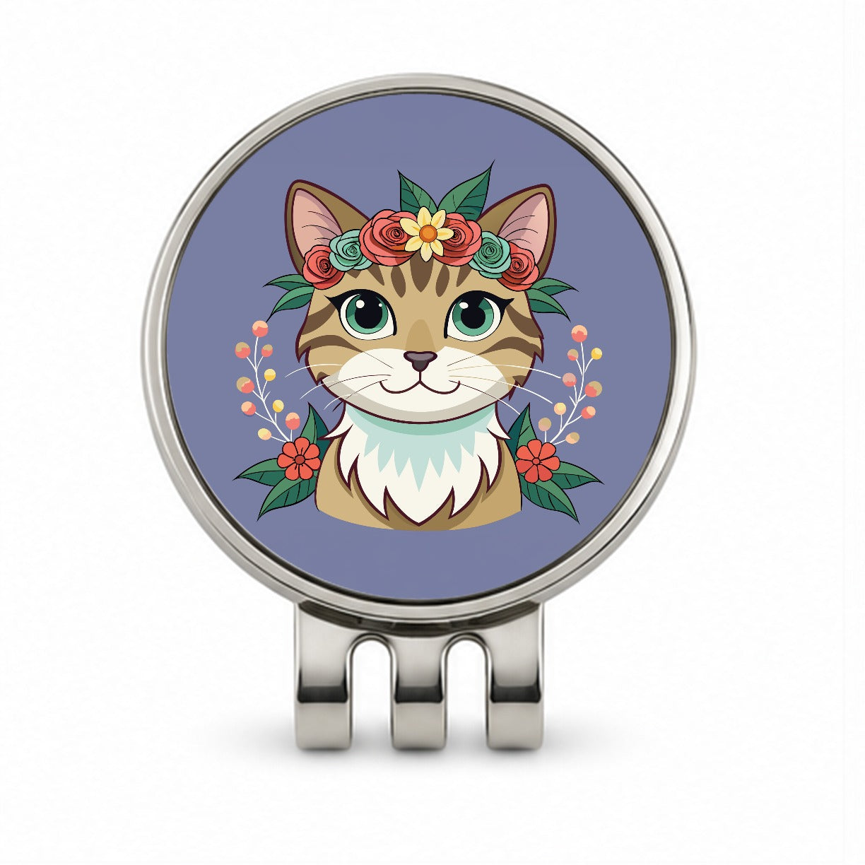 Cat Head Floral Flowers Golf Hat Clip with Ball Marker