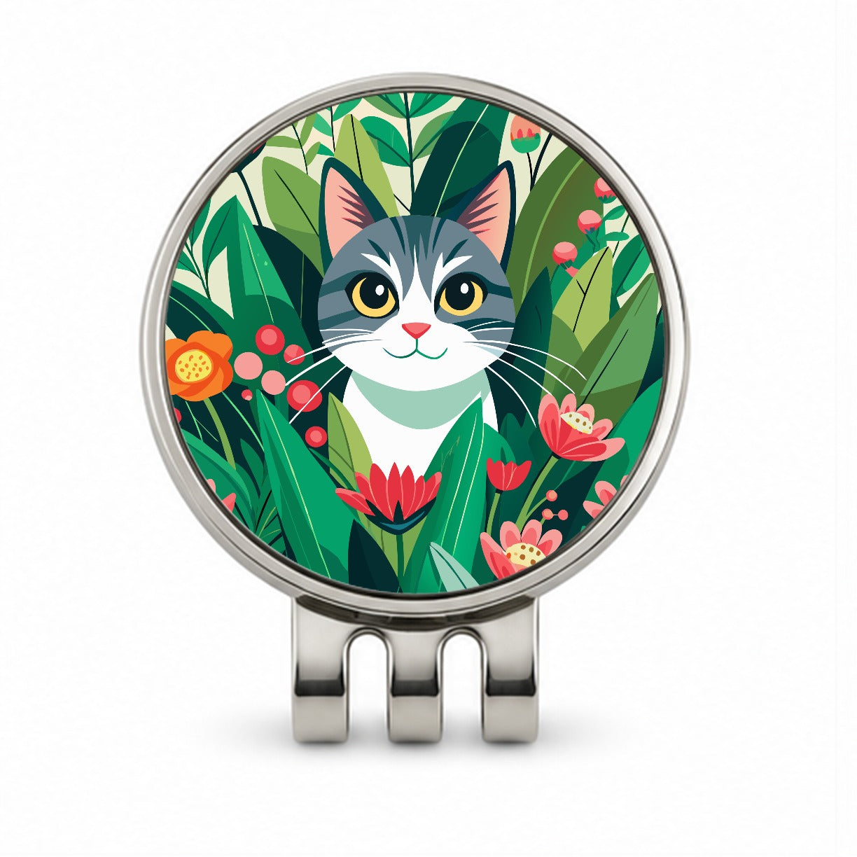 Cat Hiding in Flower Garden Golf Hat Clip with Ball Marker