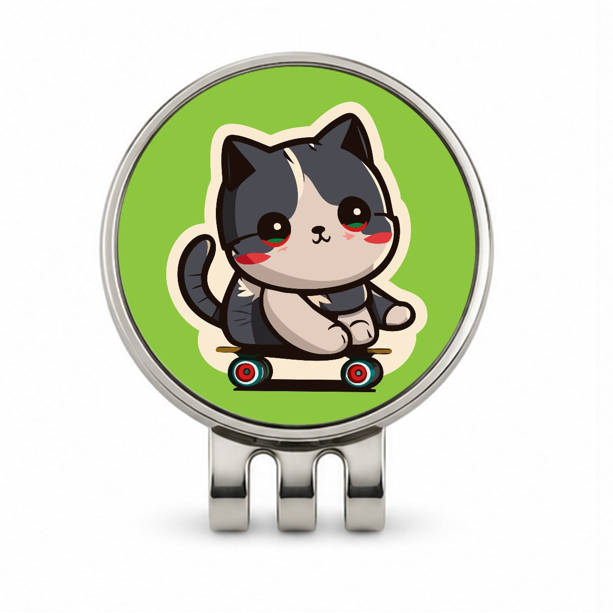 Cat Riding Skateboard Skater Kawaii Cute Golf Hat Clip with Ball Marker