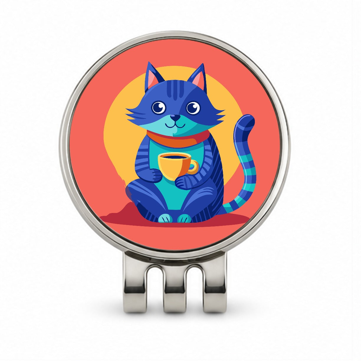 Cat Sipping Tea Golf Hat Clip with Ball Marker