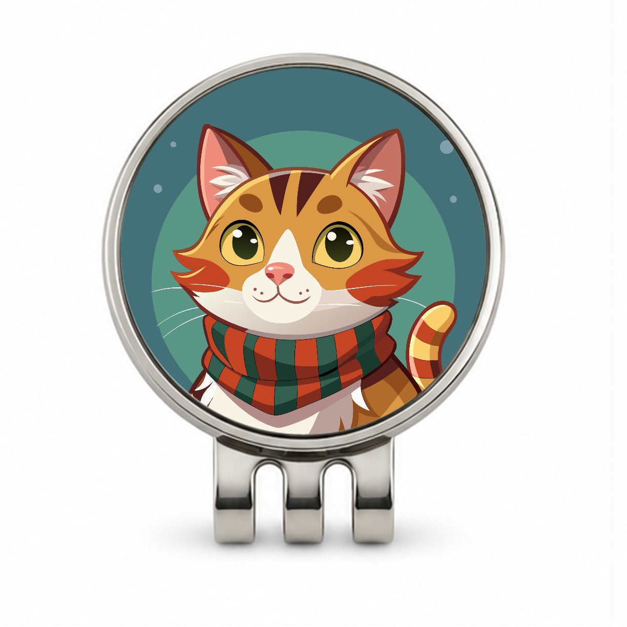 Cat Tabby Wearing Winter Scarf Golf Hat Clip with Ball Marker
