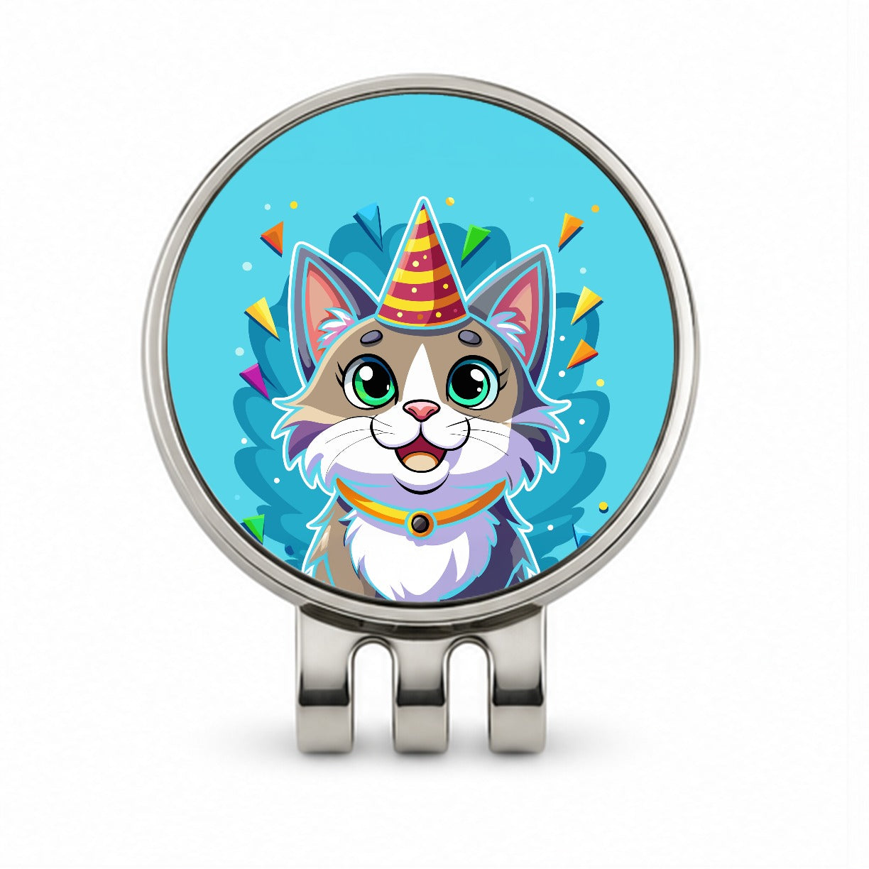 Cat Wearing Birthday Hat Golf Hat Clip with Ball Marker