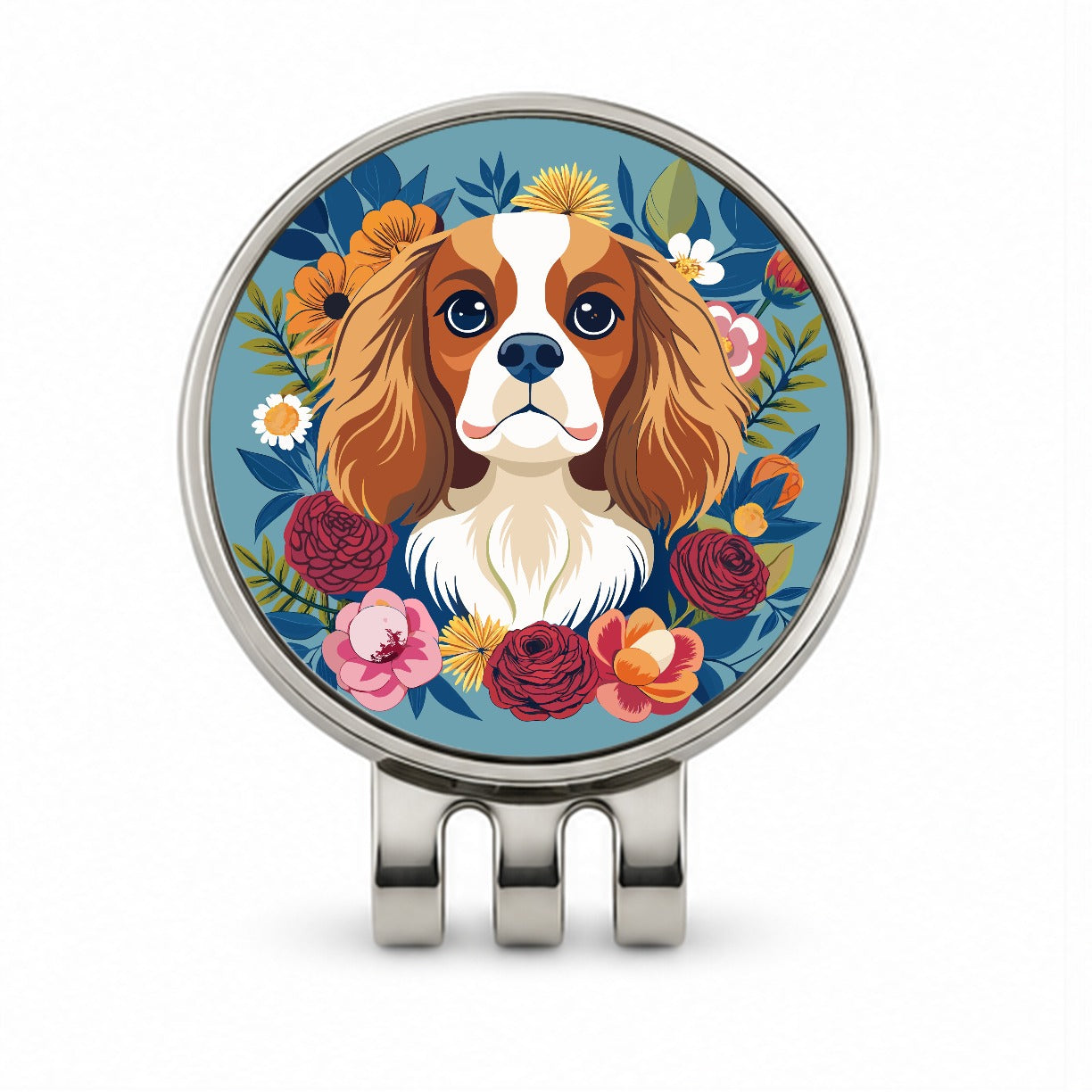 Cavalier King Charles Spaniel Dog Floral Flowers Golf Hat Clip with Ball Marker