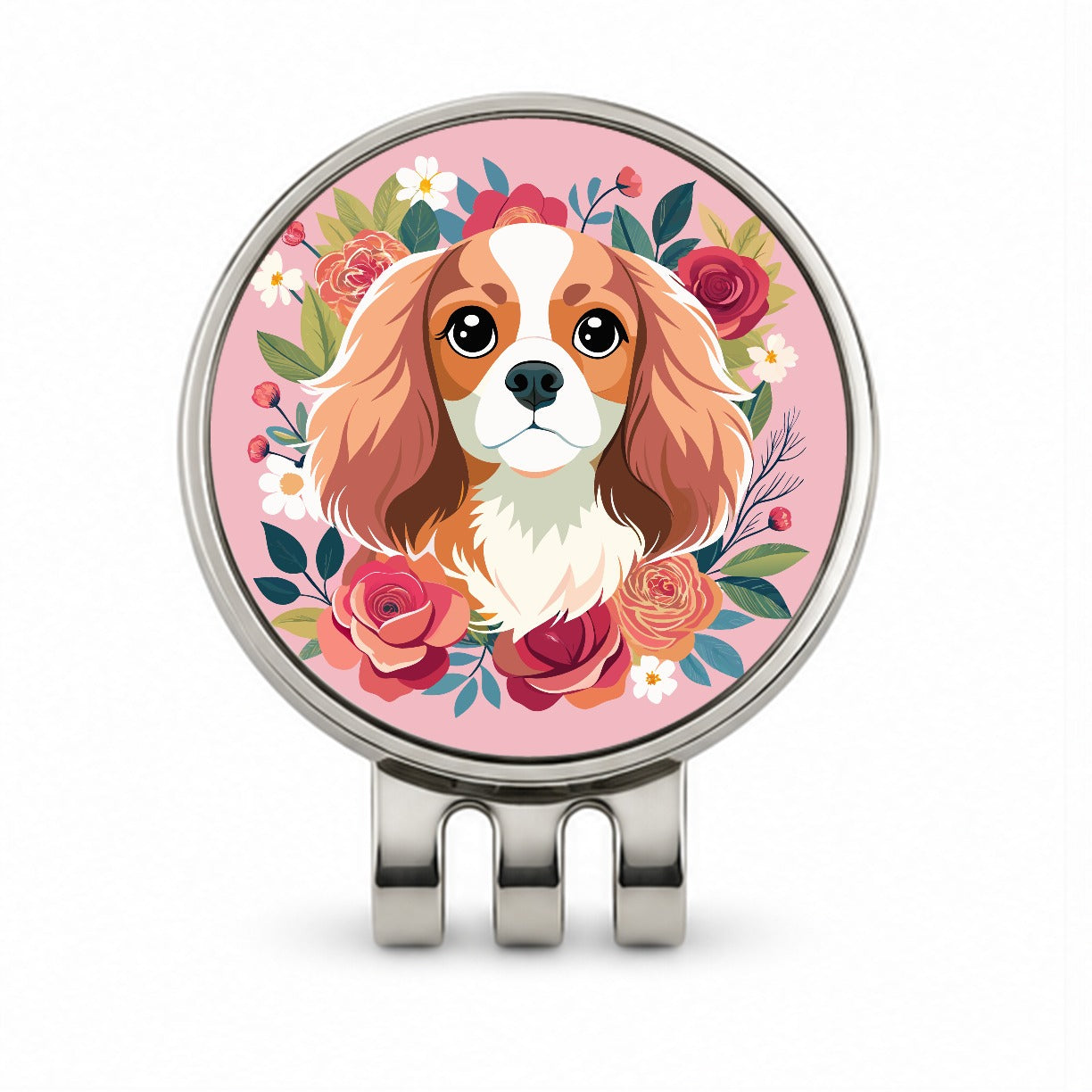 Cavalier King Charles Spaniel Dog Pink Floral Flowers Golf Hat Clip with Ball Marker