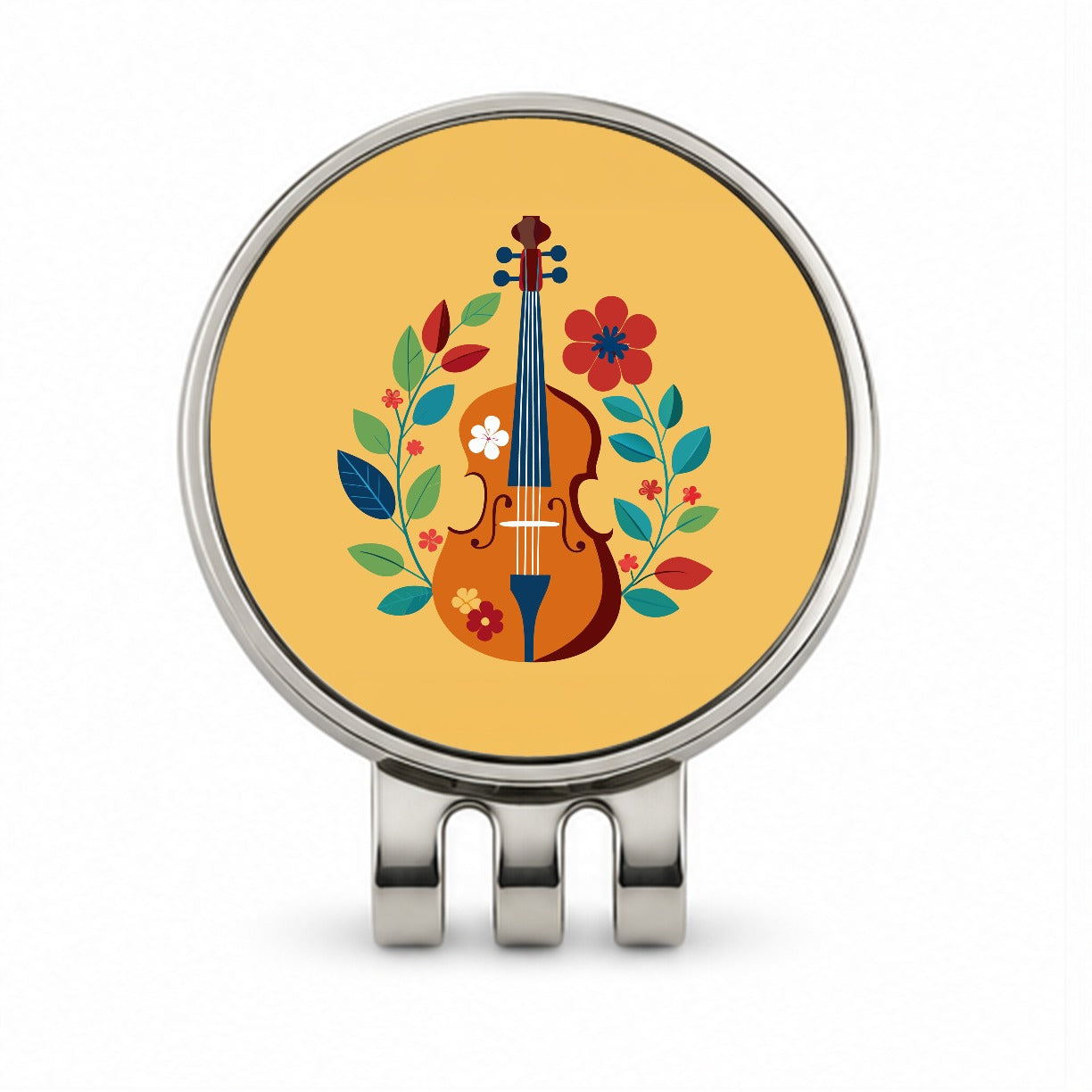 Cello Floral Motif Music Golf Hat Clip with Ball Marker