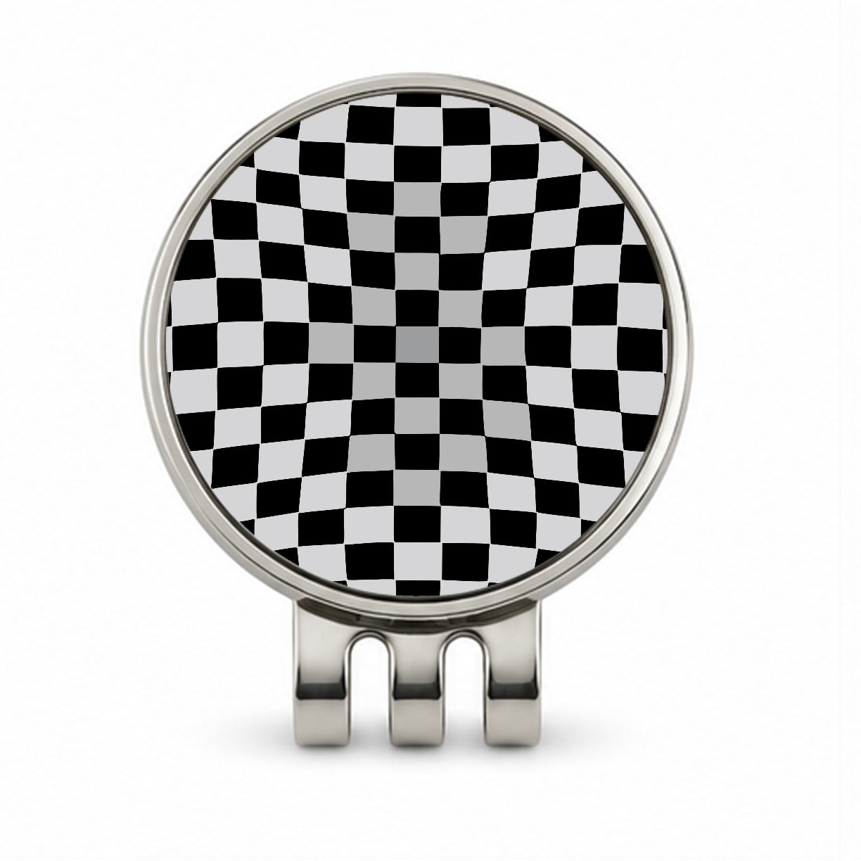 Checkered Flag Black White Golf Hat Clip with Ball Marker