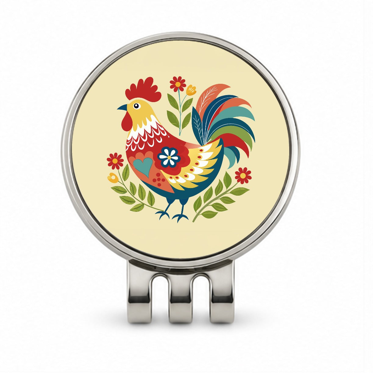 Chicken Rooster Flowers Golf Hat Clip with Ball Marker