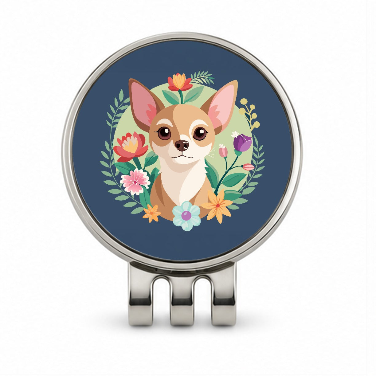Chihuahua Dog Floral Flowers Golf Hat Clip with Ball Marker
