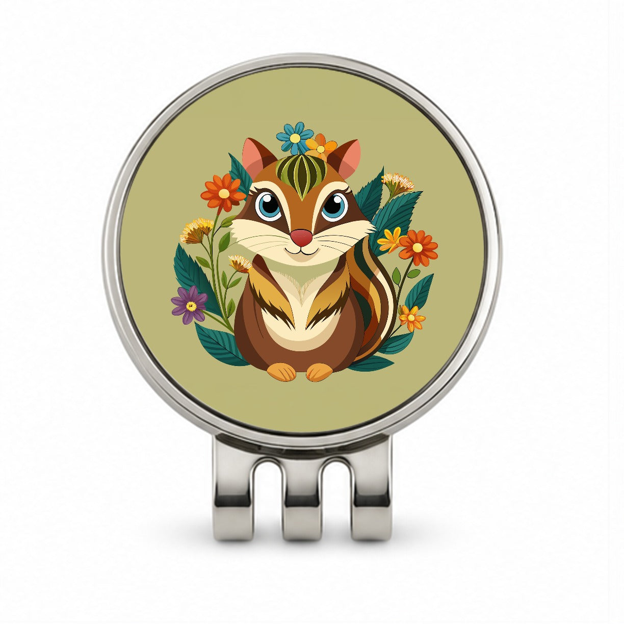 Chipmunk Floral Flowers Golf Hat Clip with Ball Marker
