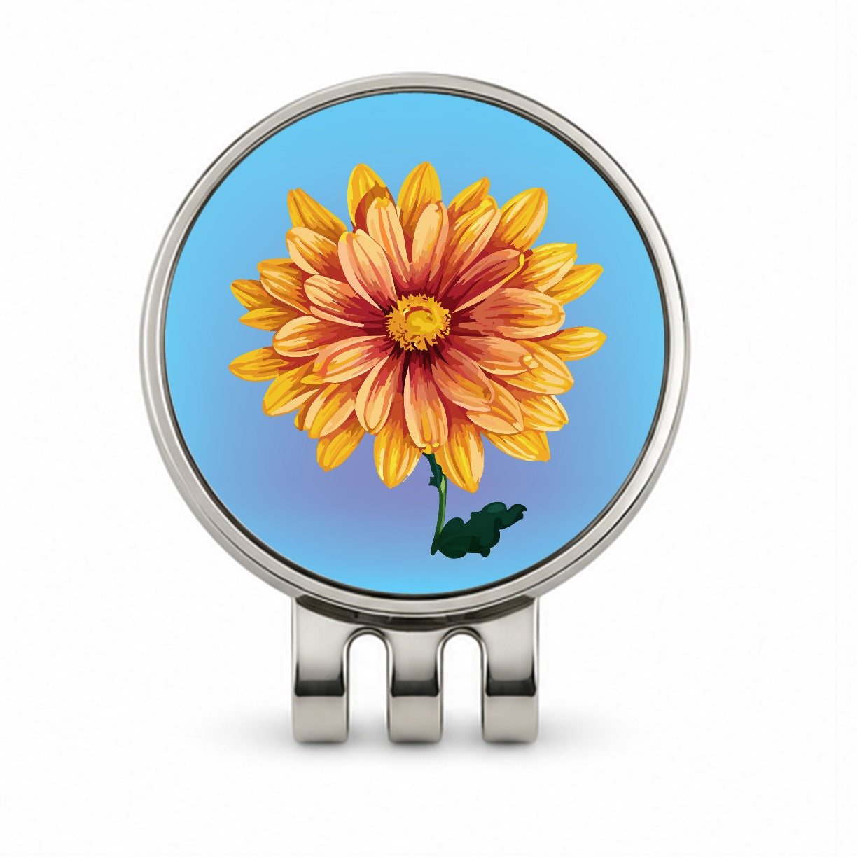 Chrysanthemum Mum Flower Yellow Watercolor Golf Hat Clip with Ball Marker