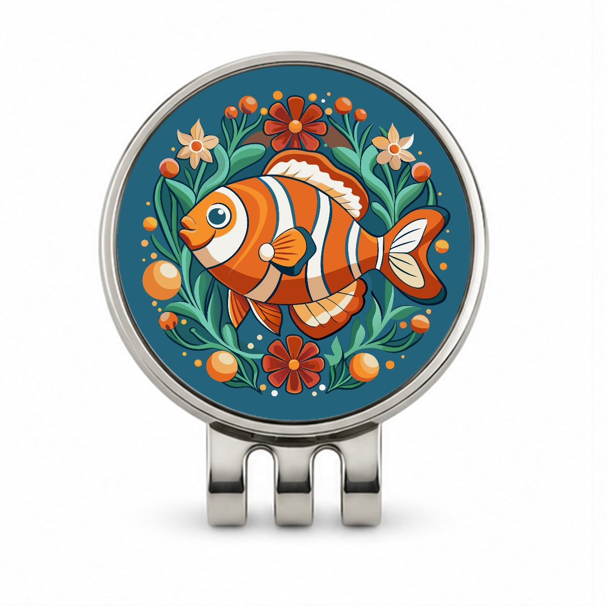 Clownfish Floral Flowers Golf Hat Clip with Ball Marker