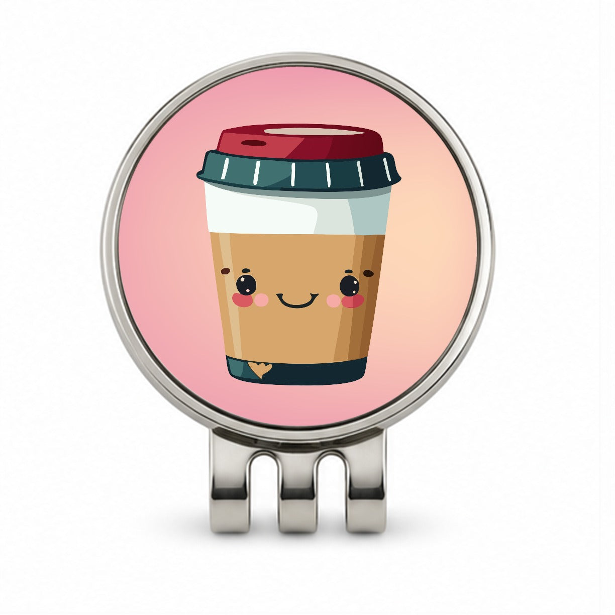 Coffee Travel Mug Smiling Golf Hat Clip with Ball Marker