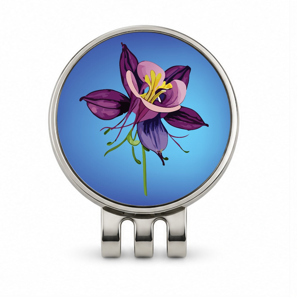 Columbine Flower Watercolor Purple Golf Hat Clip with Ball Marker
