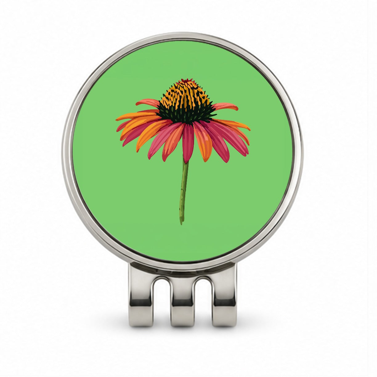 Coneflower Flower Watercolor Golf Hat Clip with Ball Marker