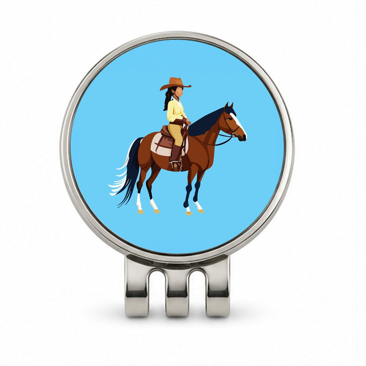 Cowgirl Woman on Horse Golf Hat Clip with Ball Marker