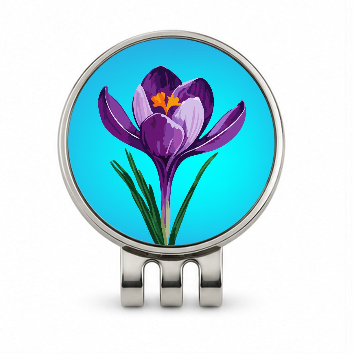 Crocus Flower Purple Watercolor Golf Hat Clip with Ball Marker