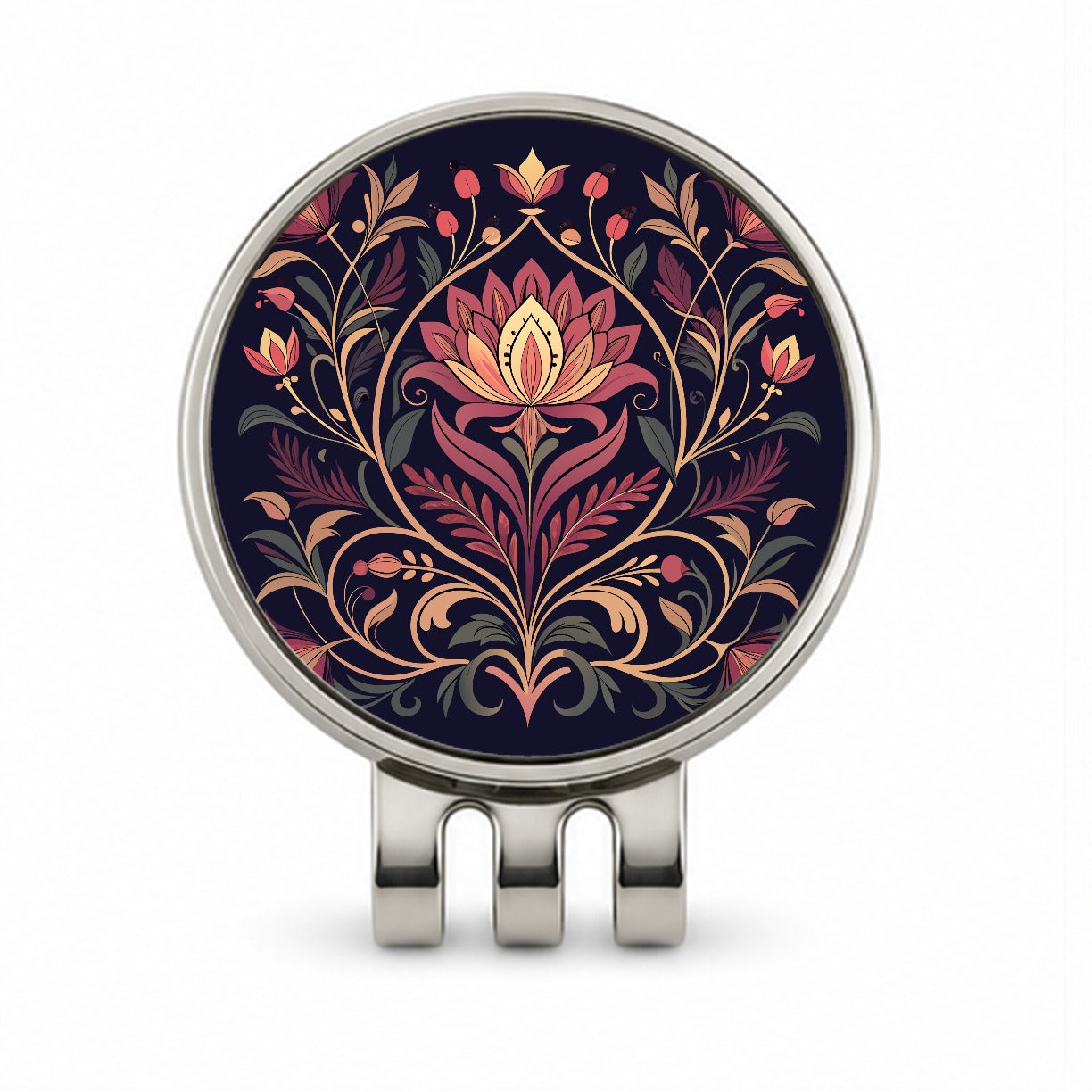 Dark Floral Art Nouveau Flowers Elegant Golf Hat Clip with Ball Marker