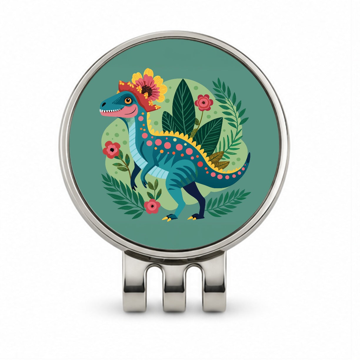 Dinosaur Floral Flowers Funny Golf Hat Clip with Ball Marker